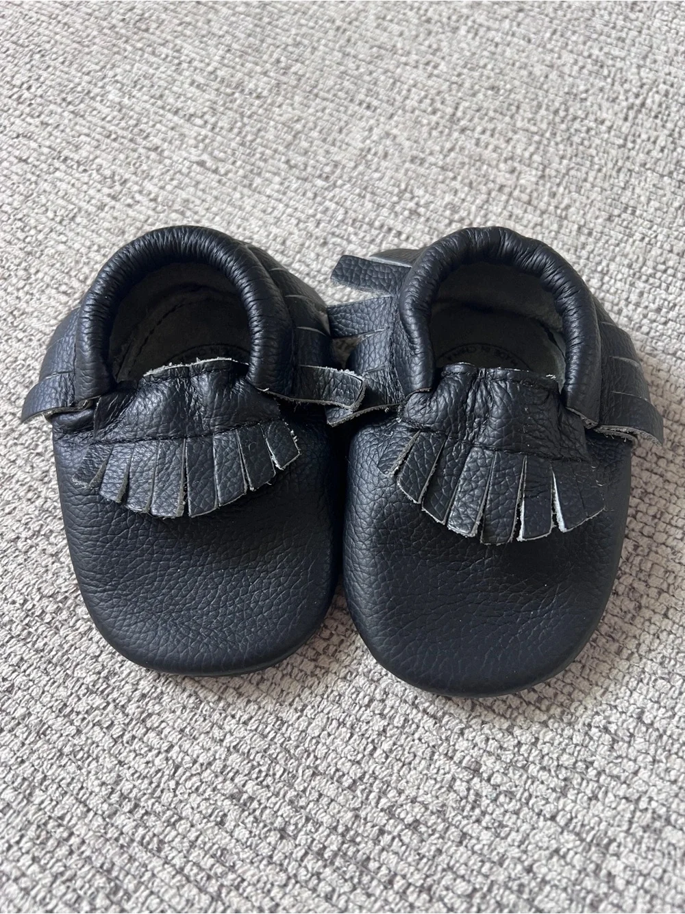 Black Leather Moccasin Shoes for Baby 6-12 months